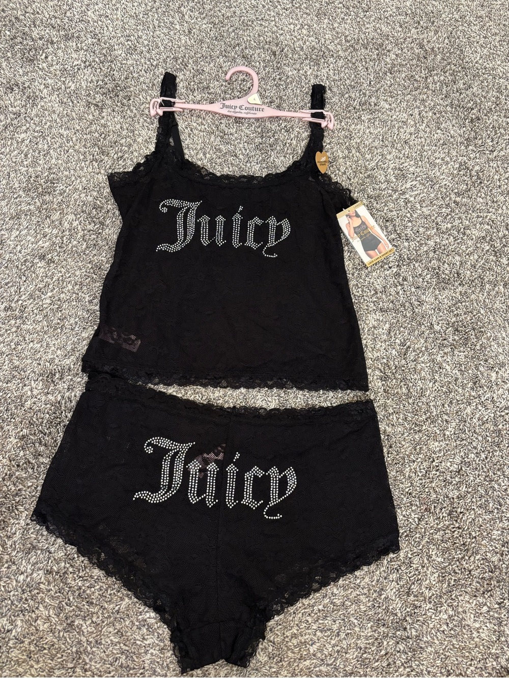 Juicy Couture Black Lace Two-Piece Sleep Set - Juicy Logo Sz Large